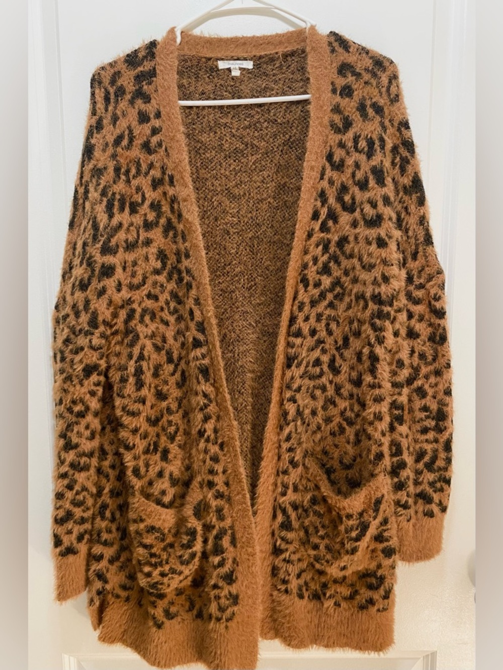 Maurices Fuzzy Leopard Print Open-Front Cardigan - Brown